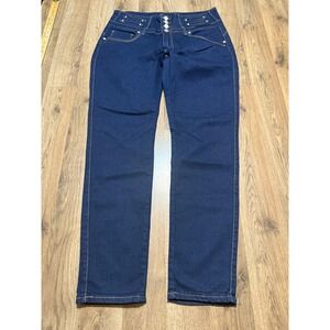 Kaba Jeans Women 20 Blue Plus Size High Rise Button Fly Rhinestone Excellent
